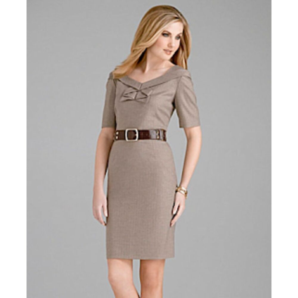 ANTONIO MELANI Brown Sheath Midi Dress Cowl Neck